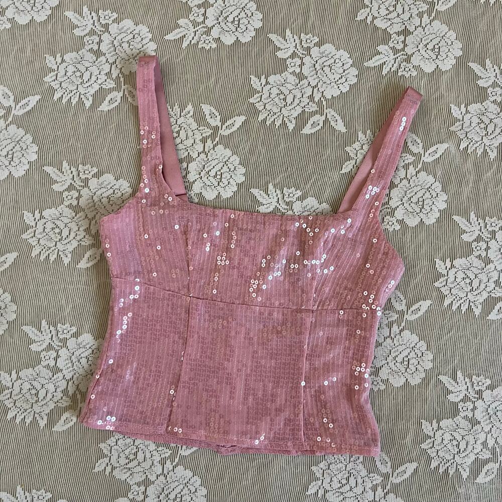 White Fox Pink Sequin Corset Top Size XS